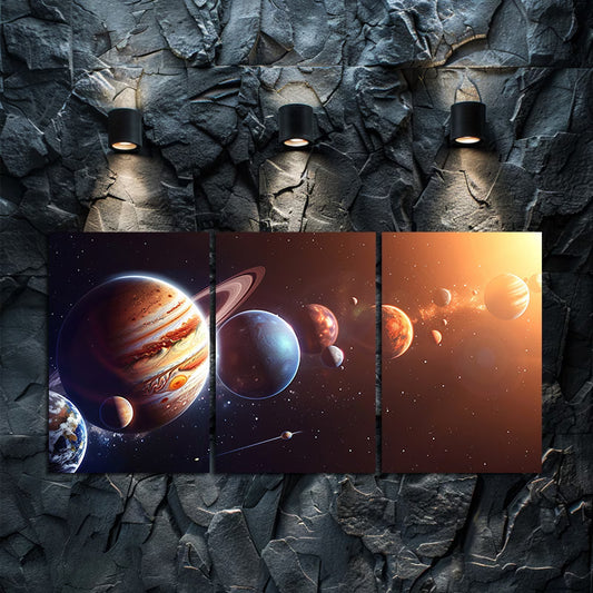 3pcs Solar System Jupiter and Planet Space Decor Wall Art Set Canvas Framed 40x60cm - High Quality Print 100% Australian Made Wall Canvas Ready to Hang