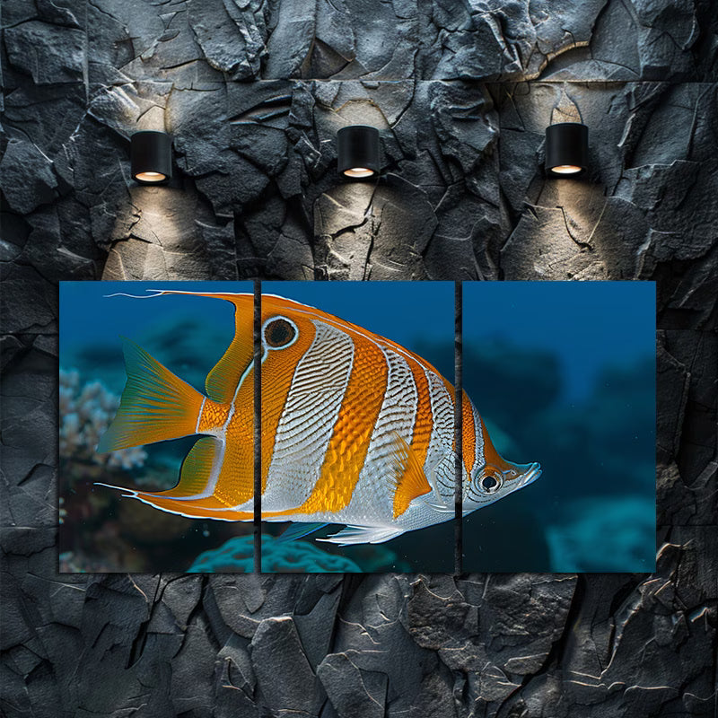 3pcs Beautiful Coral Reef Butterfly Fish Swim Wall Art Set Canvas Framed 60x90cm - High Quality Print 100% Australian Made Wall Canvas Ready to Hang