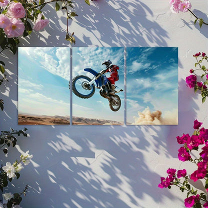 3pcs Dirt Bike with Black Wheels Wall Art Set Canvas Framed 60x90cm - High Quality Print 100% Australian Made Wall Canvas Ready to Hang