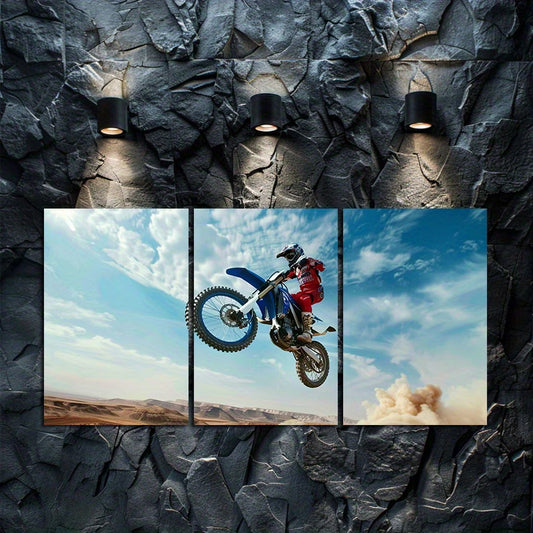 3pcs Dirt Bike with Black Wheels Wall Art Set Canvas Framed 60x90cm - High Quality Print 100% Australian Made Wall Canvas Ready to Hang