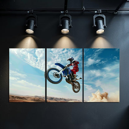 3pcs Dirt Bike with Black Wheels Wall Art Set Canvas Framed 60x90cm - High Quality Print 100% Australian Made Wall Canvas Ready to Hang