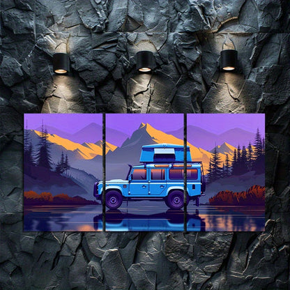 3pcs SUV with A Roof Tent Was Parked Wall Art Set Canvas Framed 40x60cm - High Quality Print 100% Australian Made Wall Canvas Ready to Hang