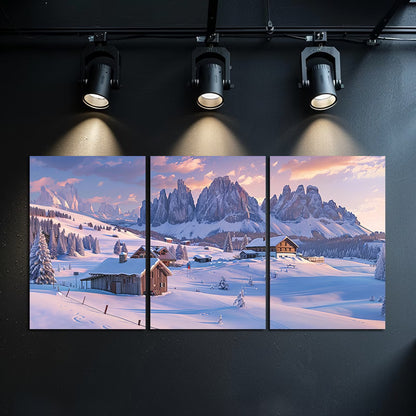 3pcs Breathtaking Winter Dolomite Mountains Wall Art Set Canvas Framed 50x70cm - High Quality Print 100% Australian Made Wall Canvas Ready to Hang