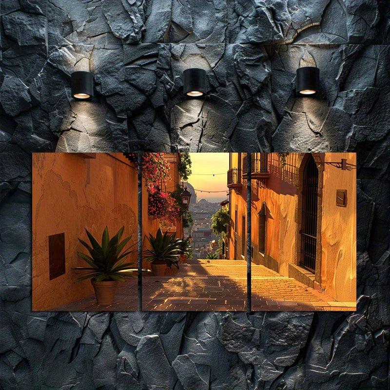 3pcs Sunrise Streets of Barcelona Theme Wall Art Set Canvas Framed 60x90cm - High Quality Print 100% Australian Made Wall Canvas Ready to Hang
