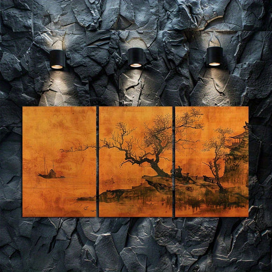 3pcs Chinese Landscape Painting Wall Art Set Canvas Framed 60x90cm - High Quality Print 100% Australian Made Wall Canvas Ready to Hang
