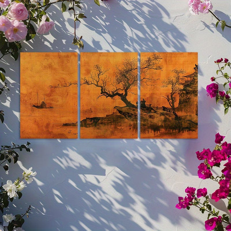 3pcs Chinese Landscape Painting Wall Art Set Canvas Framed 60x90cm - High Quality Print 100% Australian Made Wall Canvas Ready to Hang