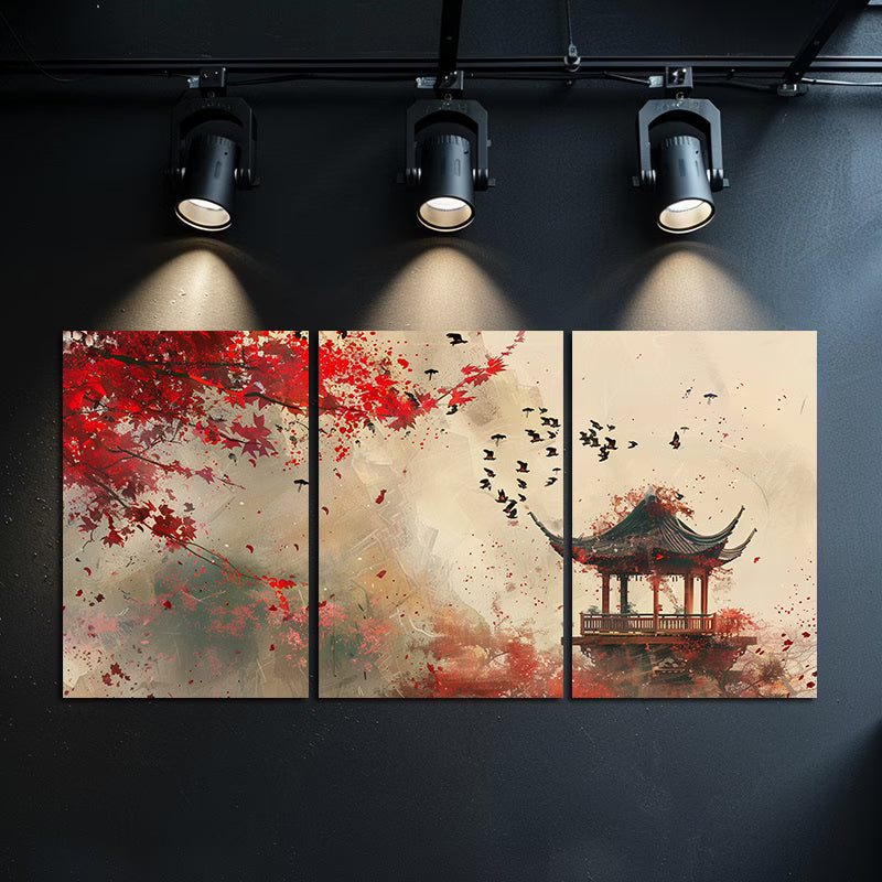3pcs Chinese Landscape Painting Illustration Wall Art Set Canvas Framed 50x70cm - High Quality Print 100% Australian Made Wall Canvas Ready to Hang