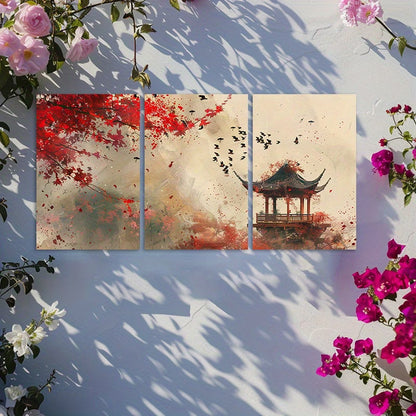 3pcs Chinese Landscape Painting Illustration Wall Art Set Canvas Framed 50x70cm - High Quality Print 100% Australian Made Wall Canvas Ready to Hang