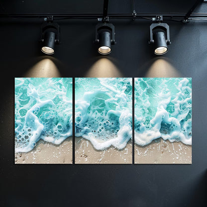 3pcs Turquoise Waves Beach Scene Wall Art Set Canvas Framed 50x70cm - High Quality Print 100% Australian Made Wall Canvas Ready to Hang