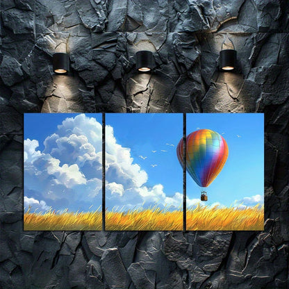 3pcs Hot Air Balloon Floating in The Sky Wall Art Set Canvas Framed 50x70cm - High Quality Print 100% Australian Made Wall Canvas Ready to Hang