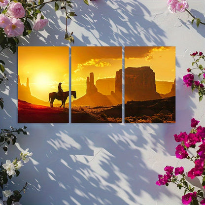 3pcs Cowboy and Horse Silhouette Wall Art Set Canvas Framed 40x60cm - High Quality Print 100% Australian Made Wall Canvas Ready to Hang