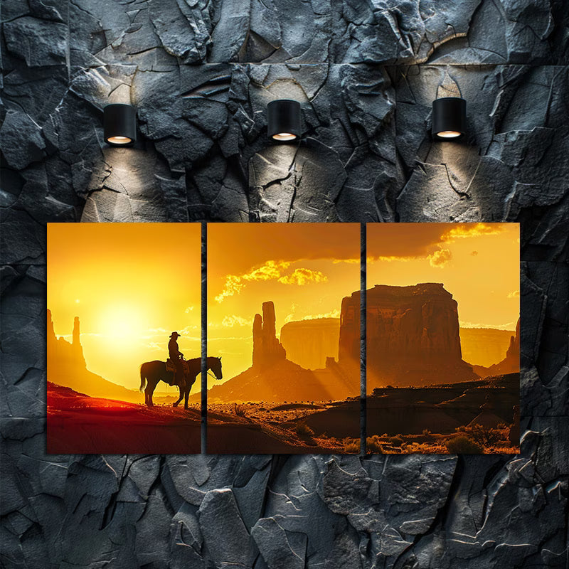 3pcs Cowboy and Horse Silhouette Wall Art Set Canvas Framed 40x60cm - High Quality Print 100% Australian Made Wall Canvas Ready to Hang