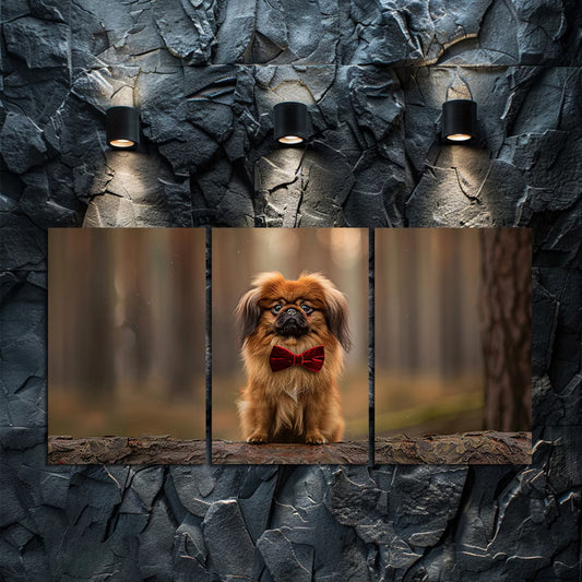 3pcs Pekingese Dog with Red Bow Tie Wall Art Set Canvas Framed 50x70cm - High Quality Print 100% Australian Made Wall Canvas Ready to Hang