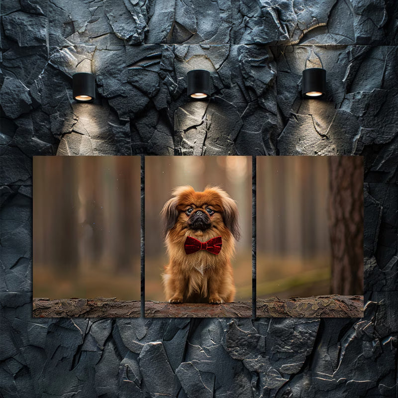 3pcs Pekingese Dog with Red Bow Tie Wall Art Set Canvas Framed 60x90cm - High Quality Print 100% Australian Made Wall Canvas Ready to Hang