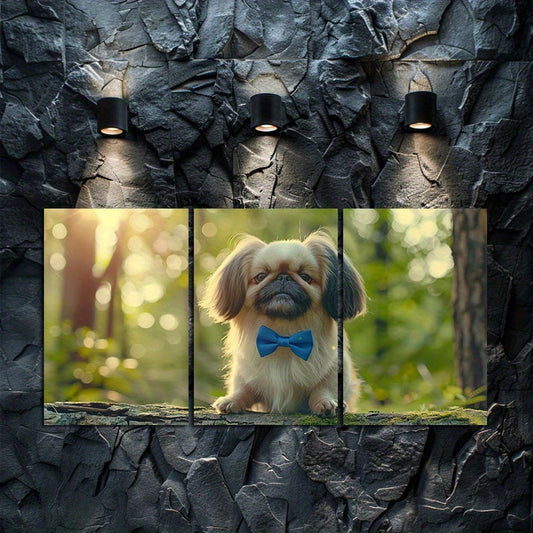 3pcs Pekingese Dog Cute Bow Tie  Forest Scene Wall Art Set Canvas Framed 60x90cm - High Quality Print 100% Australian Made Wall Canvas Ready to Hang