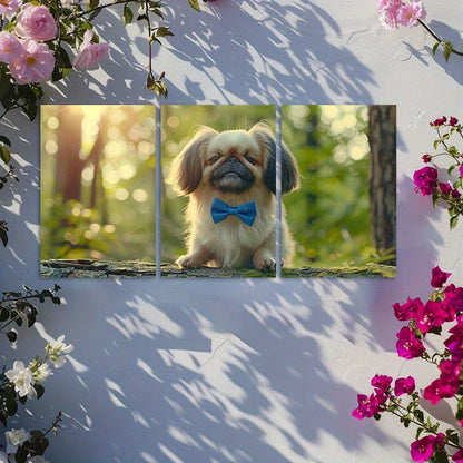 3pcs Pekingese Dog Cute Bow Tie  Forest Scene Wall Art Set Canvas Framed 50x70cm - High Quality Print 100% Australian Made Wall Canvas Ready to Hang