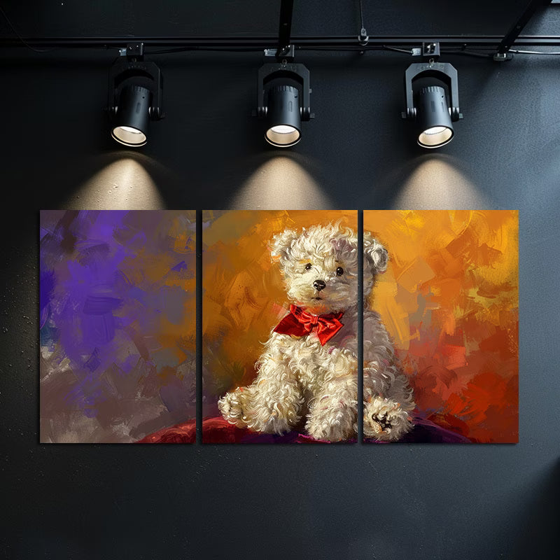 3pcs Adorable White Teddy Bear in a Red Bow Wall Art Set Canvas Framed 60x90cm - High Quality Print 100% Australian Made Wall Canvas Ready to Hang
