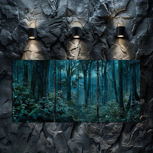3pcs Dense Forest at Night with Tall Trees Wall Art Set Canvas Framed 60x90cm - High Quality Print 100% Australian Made Wall Canvas Ready to Hang