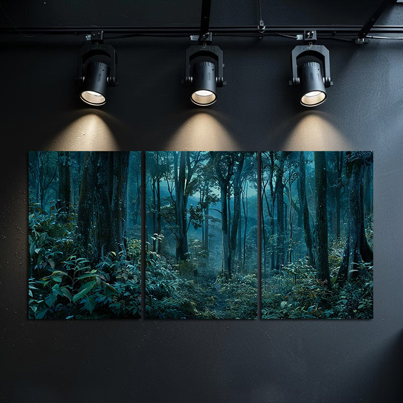 3pcs Dense Forest at Night with Tall Trees Wall Art Set Canvas Framed 50x70cm - High Quality Print 100% Australian Made Wall Canvas Ready to Hang