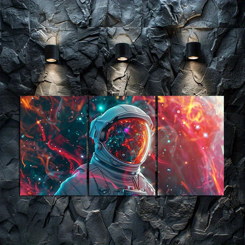 3pcs Astronaut Space Galaxy Cosmic Reflection Wall Art Set Canvas Framed 60x90cm - High Quality Print 100% Australian Made Wall Canvas Ready to Hang