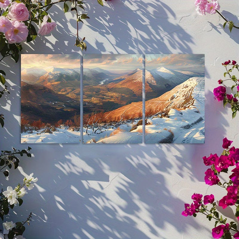 3pcs Snow-covered Tops and Rocks on Br Cooghan Wall Art Set Canvas Framed 50x70cm - High Quality Print 100% Australian Made Wall Canvas Ready to Hang