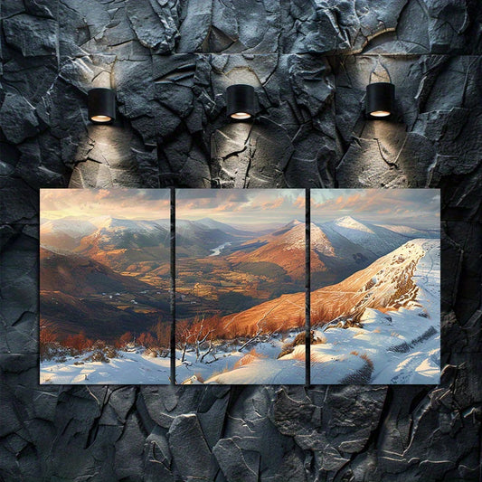 3pcs Snow-covered Tops and Rocks on Br Cooghan Wall Art Set Canvas Framed 50x70cm - High Quality Print 100% Australian Made Wall Canvas Ready to Hang