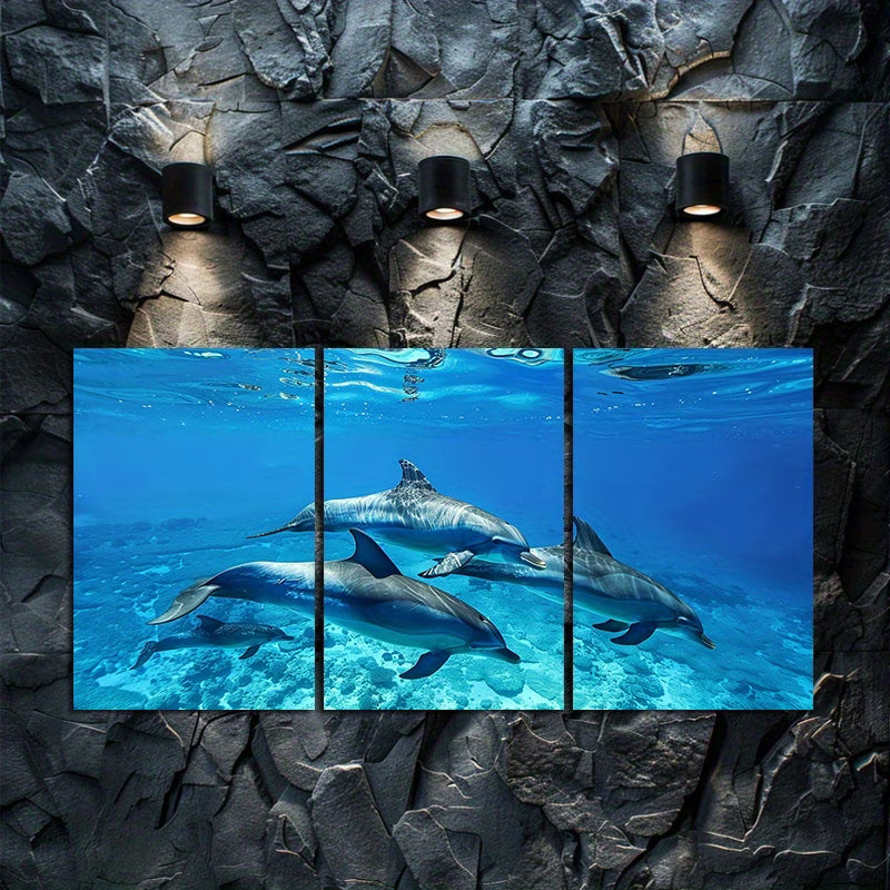 3pcs Graceful Dolphin Family Wall Art Set Canvas Framed 60x90cm - High Quality Print 100% Australian Made Wall Canvas Ready to Hang