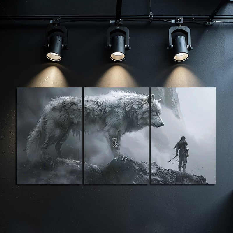 3pcs Adventurer and Mythical Wolf Fantasy Design Wall Art Set Canvas Framed 60x90cm - High Quality Print 100% Australian Made Wall Canvas Ready to Hang
