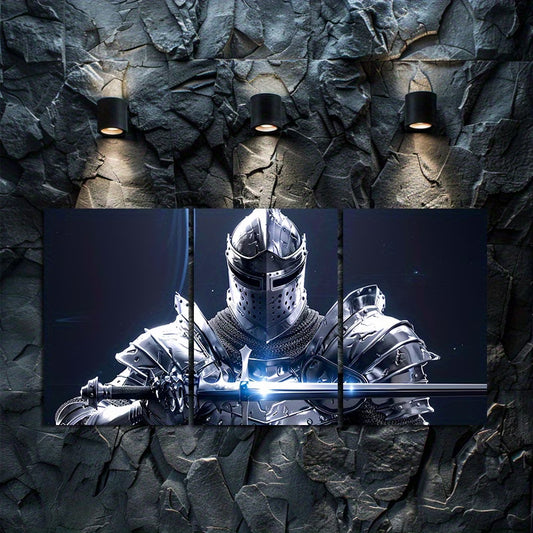 3pcs Fantasy Knight in Full Armor Wall Art Set Canvas Framed 60x90cm - High Quality Print 100% Australian Made Wall Canvas Ready to Hang