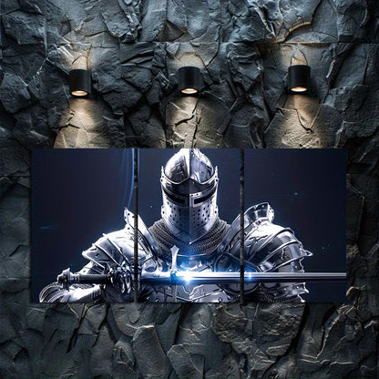 3pcs Fantasy Knight in Full Armor Wall Art Set Canvas Framed 50x70cm - High Quality Print 100% Australian Made Wall Canvas Ready to Hang
