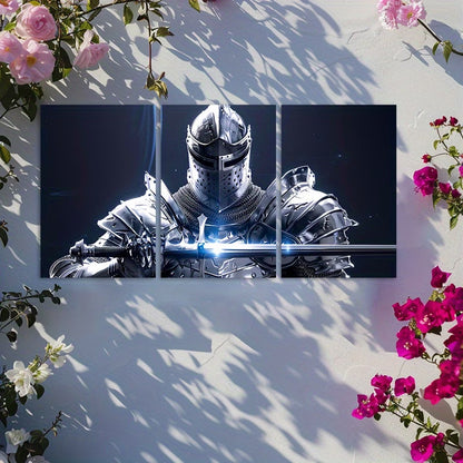 3pcs Fantasy Knight in Full Armor Wall Art Set Canvas Framed 60x90cm - High Quality Print 100% Australian Made Wall Canvas Ready to Hang
