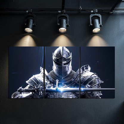 3pcs Fantasy Knight in Full Armor Wall Art Set Canvas Framed 50x70cm - High Quality Print 100% Australian Made Wall Canvas Ready to Hang