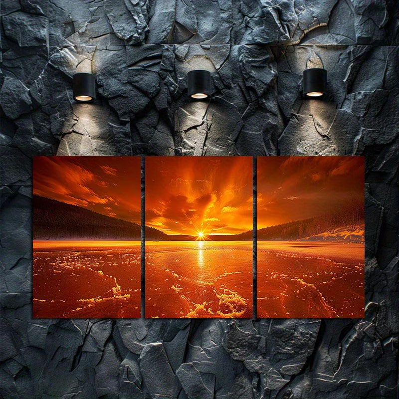 3pcs Swedish Forest Lake Scene Wall Art Set Canvas Framed 40x60cm - High Quality Print 100% Australian Made Wall Canvas Ready to Hang