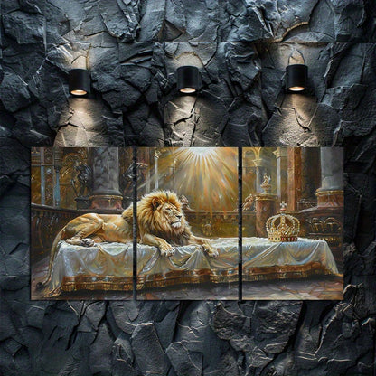3pcs Majestic Lion with Golden Crown Wall Art Set Canvas Framed 50x70cm - High Quality Print 100% Australian Made Wall Canvas Ready to Hang