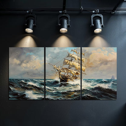 3pcs Nautical Ocean Storm Seascape Wall Art Set Canvas Framed 50x70cm - High Quality Print 100% Australian Made Wall Canvas Ready to Hang