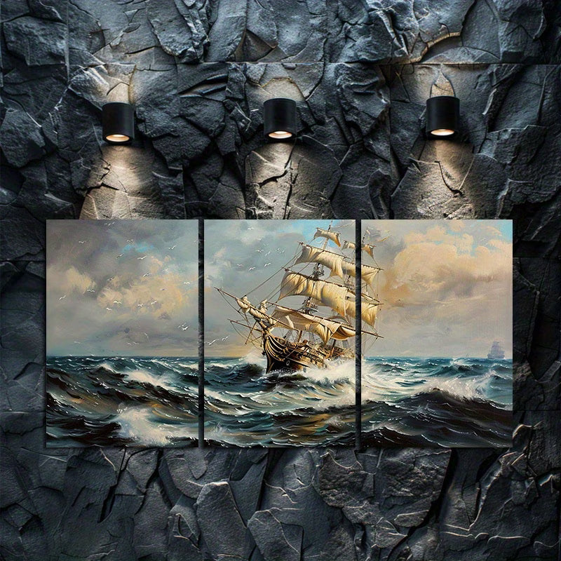 3pcs Nautical Ocean Storm Seascape Wall Art Set Canvas Framed 60x90cm - High Quality Print 100% Australian Made Wall Canvas Ready to Hang