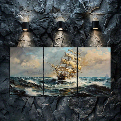 3pcs Nautical Ocean Storm Seascape Wall Art Set Canvas Framed 60x90cm - High Quality Print 100% Australian Made Wall Canvas Ready to Hang