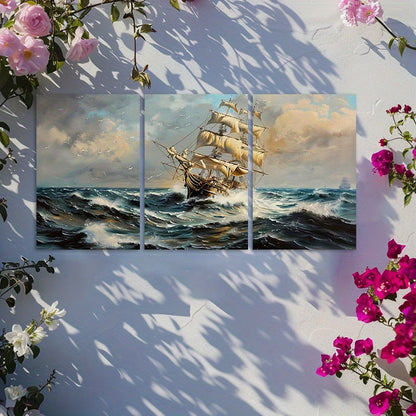 3pcs Nautical Ocean Storm Seascape Wall Art Set Canvas Framed 60x90cm - High Quality Print 100% Australian Made Wall Canvas Ready to Hang