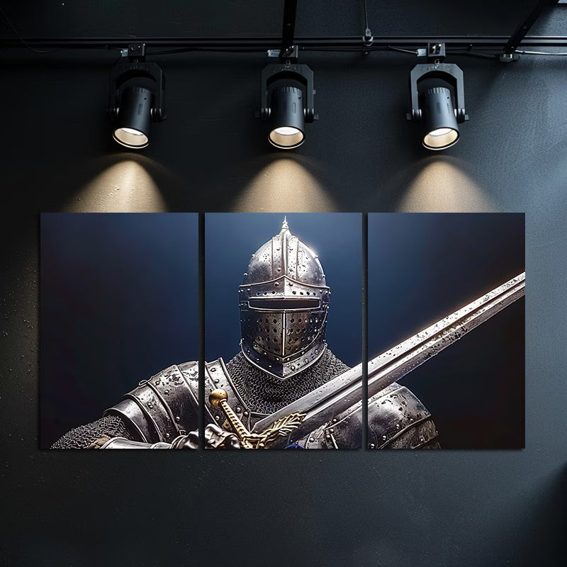 3pcs A Knight in Full Plate Armor Wall Art Set Canvas Framed 60x90cm - High Quality Print 100% Australian Made Wall Canvas Ready to Hang