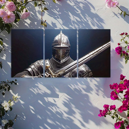3pcs A Knight in Full Plate Armor Wall Art Set Canvas Framed 60x90cm - High Quality Print 100% Australian Made Wall Canvas Ready to Hang