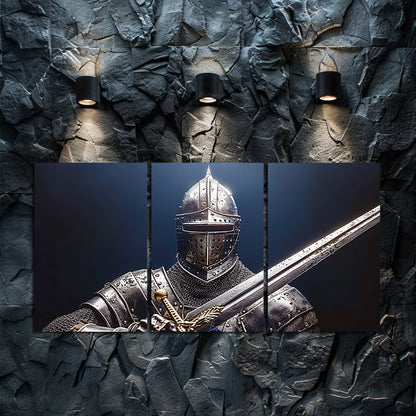 3pcs A Knight in Full Plate Armor Wall Art Set Canvas Framed 60x90cm - High Quality Print 100% Australian Made Wall Canvas Ready to Hang