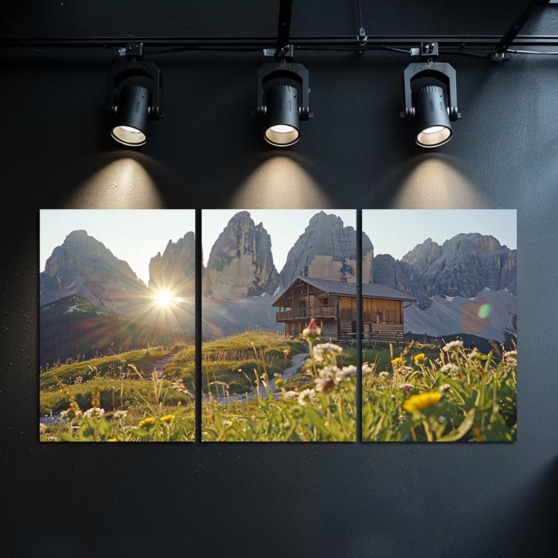 3pcs Alpine Meadow & Mountain Hut Wall Art Set Canvas Framed 50x70cm - High Quality Print 100% Australian Made Wall Canvas Ready to Hang