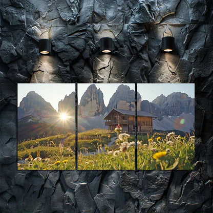 3pcs Alpine Meadow & Mountain Hut Wall Art Set Canvas Framed 50x70cm - High Quality Print 100% Australian Made Wall Canvas Ready to Hang