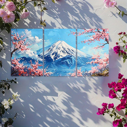 3pcs Snowcapped Mountain & Cherry Blossoms Wall Art Set Canvas Framed 50x70cm - High Quality Print 100% Australian Made Wall Canvas Ready to Hang