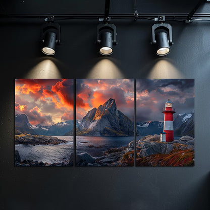 3pcs Majestic Norwegian Lighthouse Landscape Wall Art Set Canvas Framed 40x60cm - High Quality Print 100% Australian Made Wall Canvas Ready to Hang