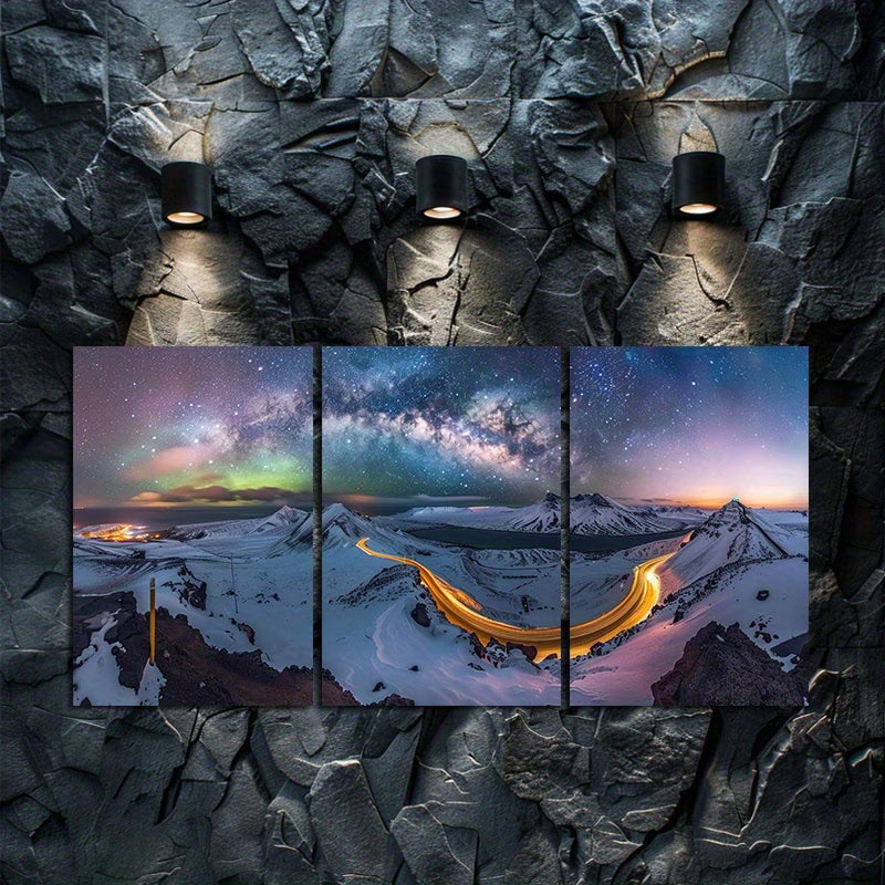 3pcs Starry Night Sky & Snowy Mountains Wall Art Set Canvas Framed 40x60cm - High Quality Print 100% Australian Made Wall Canvas Ready to Hang