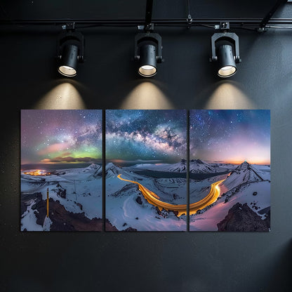3pcs Starry Night Sky & Snowy Mountains Wall Art Set Canvas Framed 40x60cm - High Quality Print 100% Australian Made Wall Canvas Ready to Hang