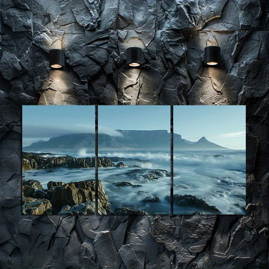 3pcs Cape Town Rocky Coastline Wall Art Set Canvas Framed 50x70cm - High Quality Print 100% Australian Made Wall Canvas Ready to Hang