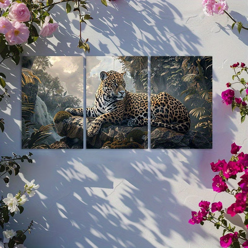3pcs Majestic Jungle Leopard on Rocks Wall Art Set Canvas Framed 50x70cm - High Quality Print 100% Australian Made Wall Canvas Ready to Hang