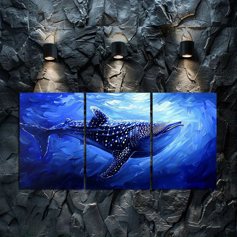 3pcs Majestic Sea Life Whale Shark Ocean Wall Art Set Canvas Framed 60x90cm - High Quality Print 100% Australian Made Wall Canvas Ready to Hang